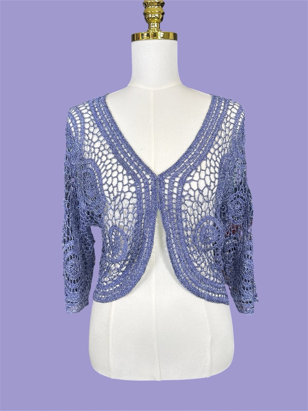 Vintage Y2K 90s Whimsy Fairycore Cottagecore Knit Crochet Sparkly Shrug Bolero L